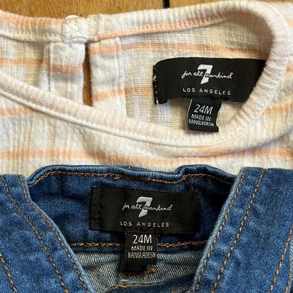 7 For All Mankind outfit size 24 months Short Sleeve Shirt Jean Overalls set - Picture 3 of 4